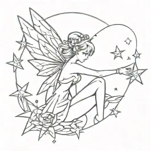 anime style fairy tattoo with stars around it tattoo design idea