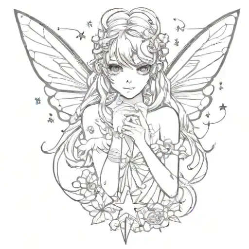 anime style fairy tattoo with stars around tattoo design idea