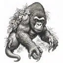 For a whole leg that there is a helephante a gorilla plants an eye of a snake and more animals tattoo design idea