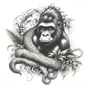 For a whole leg that there is a helephante a gorilla plants an eye of a snake and more animals tattoo design idea