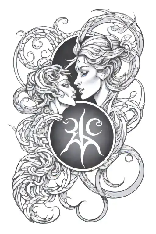 Gemini and cancer zodiac sign intertwined tattoo design idea
