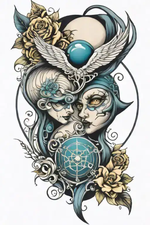 gemini and cancer sign incorporated tattoo design idea