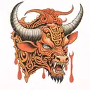 onimask taurus crying blood tears tattoo design idea
