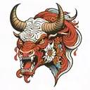 onimask taurus crying blood tears tattoo design idea