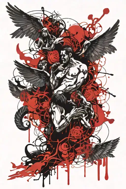 hell and angels vs demons tattoo design idea