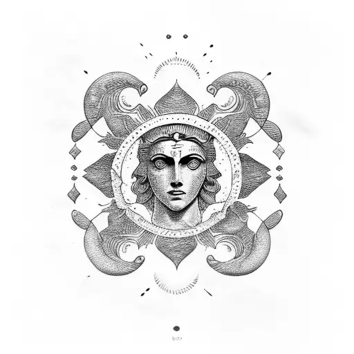 ancient greek style sun tattoo design idea