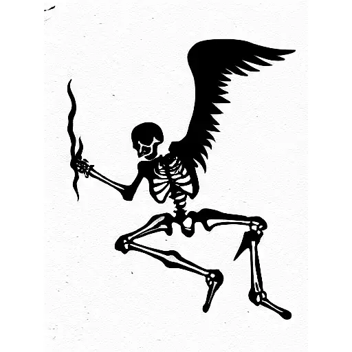 the fallen angel painting with skeleton tattoo design idea