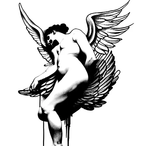 the fallen angel painting from Alexandre Cabanel with spilling skull tattoo design idea