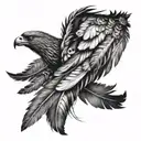 angle feathers falling  tattoo design idea