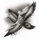 angle feathers falling  tattoo design idea