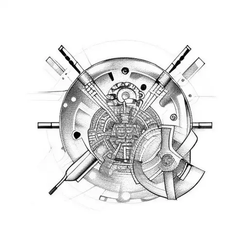 mechanical engineering with drummer style tattoo design idea