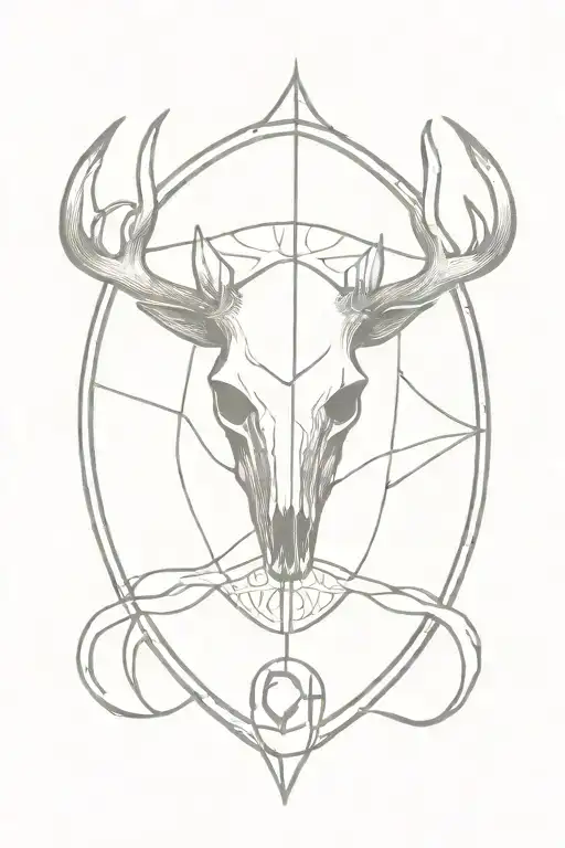 CCP Initial with deer skull inside surrounded tattoo design idea