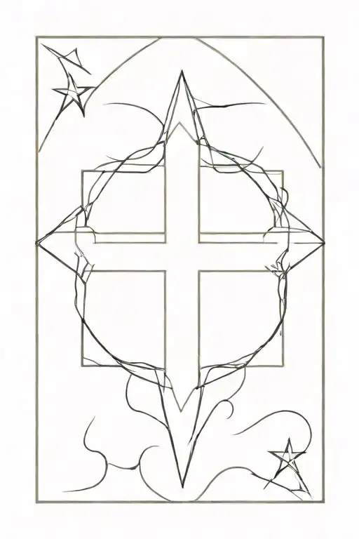 simple cross with four point star in centre pointing at true north. tattoo design idea