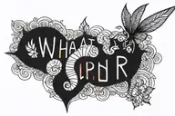 i want the words "Whatcha Doin?".. above my belly button  in blackwork in the shape of a rainbow  tattoo design idea