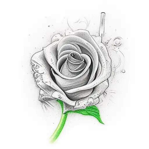 weapons transform into flowers by going through the ear and the heart of a person tattoo design idea