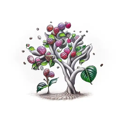 A coffee bean sprouting into a flourishing tree, symbolizing growth and the love for coffee tattoo design idea