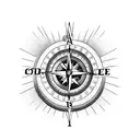 A pastor's hands holding a book with a coffee cup and a compass on top, representing the combination of faith, knowledge, and exploration tattoo design idea