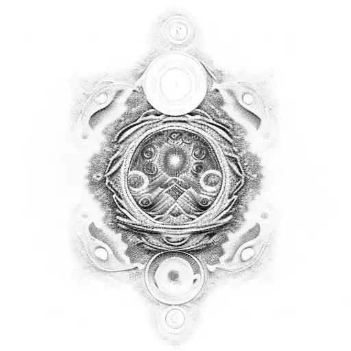 A dotwork tattoo of a vibrant blue Van Gogh painting with elements of umbanda or candomblé incorporated tattoo design idea