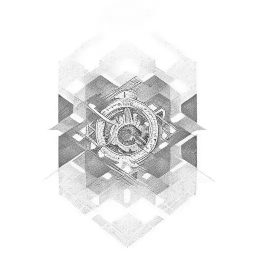 Tatuaje de línea fina con triángulo, sombras, detalle minimalista y letras V y G: Diseño:  Triángulo: Un triángulo equil tattoo design idea