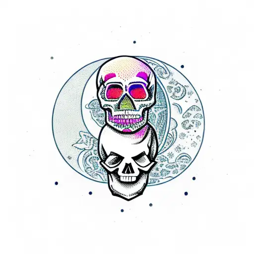 Skull and Moon tattoo design idea