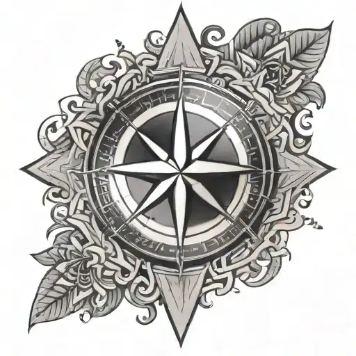 A compass rose with music symbols instead of directional markers, surrounded by traditional Filipino patterns tattoo design idea