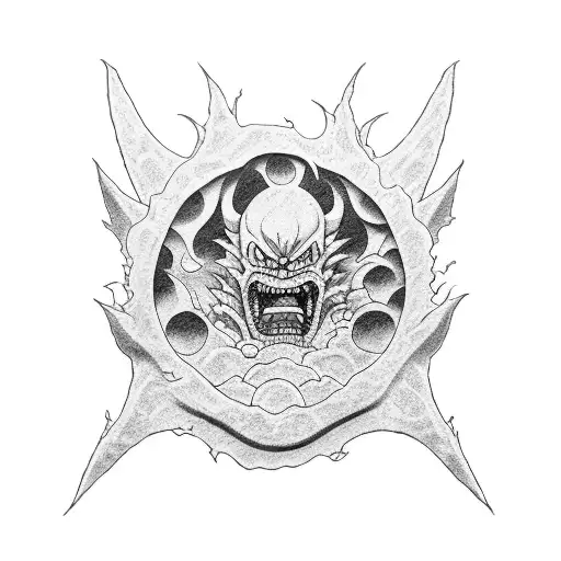 FAÇA UMA TATTOO DE KAIDO VS MOMONOSUKE, CIRCULANDO ONIGASHIMA. ACIMA, TEMOS A LUA CHEIA, E A SULHUETA DO LUFFY NO G5 tattoo design idea