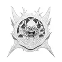 FAÇA UMA TATTOO DE KAIDO VS MOMONOSUKE, CIRCULANDO ONIGASHIMA. ACIMA, TEMOS A LUA CHEIA, E A SULHUETA DO LUFFY NO G5 tattoo design idea