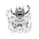 FAÇA UMA TATTOO DE KAIDO VS MOMONOSUKE, CIRCULANDO ONIGASHIMA. ACIMA, TEMOS A LUA CHEIA, E A SULHUETA DO LUFFY NO G5 tattoo design idea