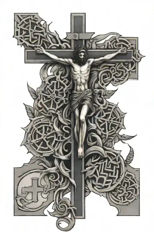 crucifix with kanji on it  tattoo design idea