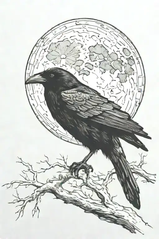 raven and moon tattoo design idea