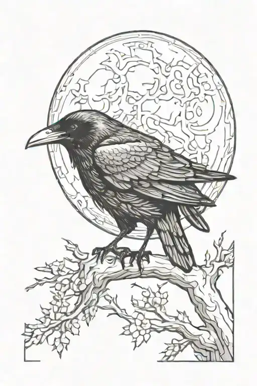 raven and moon tattoo design idea