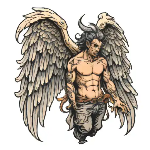 falling angel half wings demon half angel tattoo design idea