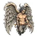 falling angel half wings demon half angel tattoo design idea