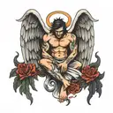 falling angel half wings demon half angel tattoo design idea