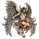 falling angel half wings demon half angel tattoo design idea