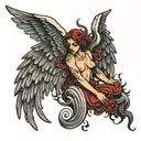 falling angel half wings demon half angel tattoo design idea