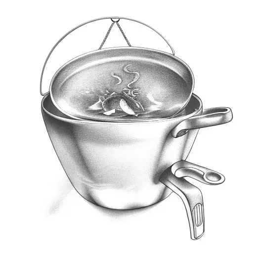 A wine glass pouring into a cooking pot tattoo design idea