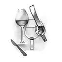 Knife and fork crossed over a wine glass tattoo design idea
