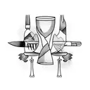 Knife and fork crossed over a wine glass tattoo design idea