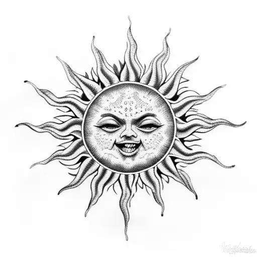 A realistic smoking sun with intricate dotwork patterns tattoo design idea
