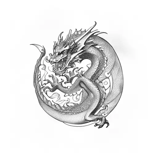 dragon guarding two crystal points tattoo design idea
