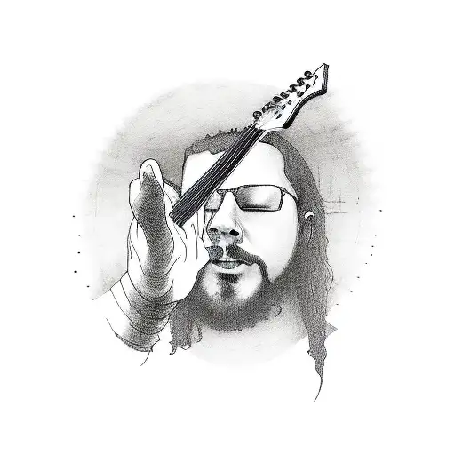 Portrait of Dimebag Darrel playing guitar tattoo design idea