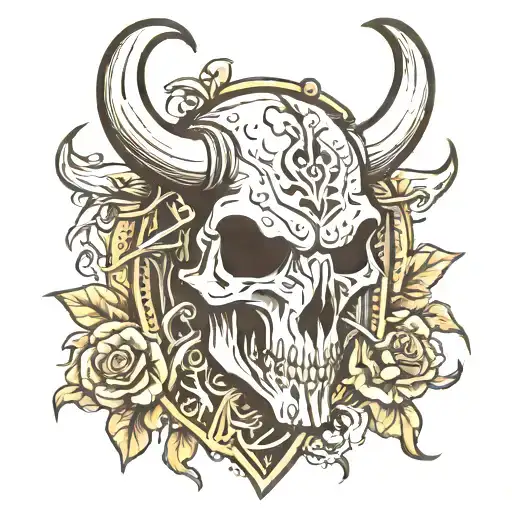 western longhorn skull tattoo design idea