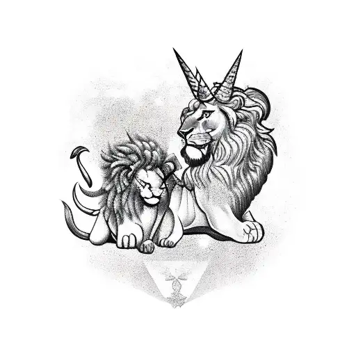 shield with lion and unicorn tattoo design idea