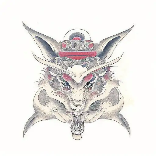 symmetrical half faced geshia tattoo design idea