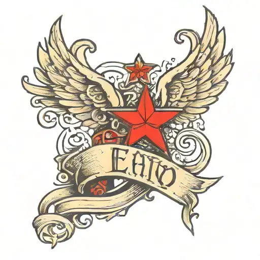 tattoo with "golden child" written, "1 of 1" written and a red star  tattoo design idea