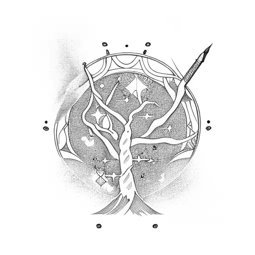 dogwood tree with Sagittarius and Aries signs tattoo design idea