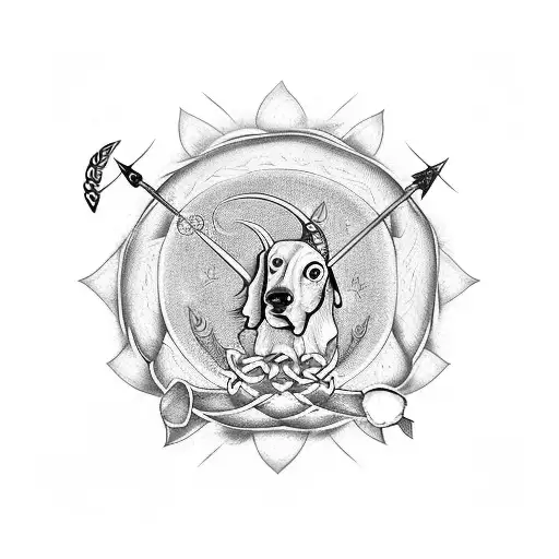 Celtic dogwood flower with Sagittarius and Aries signs growing from an acorn tattoo design idea