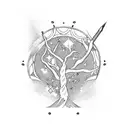 dogwood tree with Sagittarius and Aries signs tattoo design idea