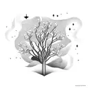 dogwood tree with Sagittarius and Aries signs tattoo design idea